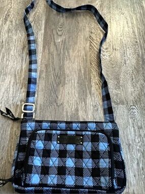 Vera Bradley Light Blue and Black Quilted Plaid Crossbody